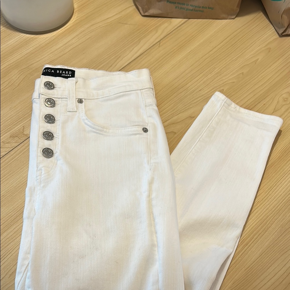 Veronica Beard White Jeans with Silver Buttons